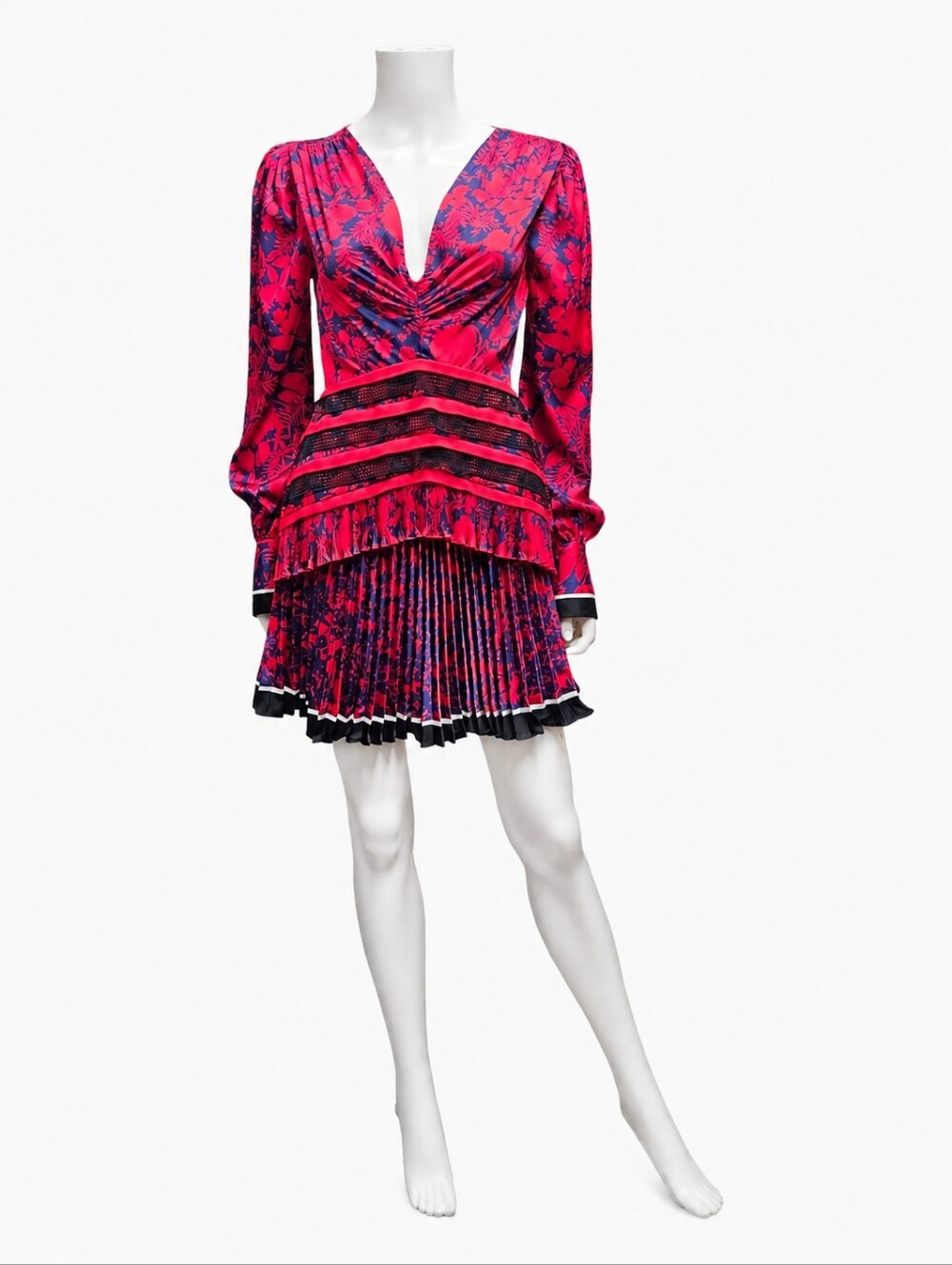 SELF-PORTRAIT | Long Sleeve Floral Print Mini Dress in Size US 2 - Picture 3 of 11